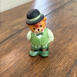 Vintage Enesco “Irish”Green and Black Teddy Bear Figurine
